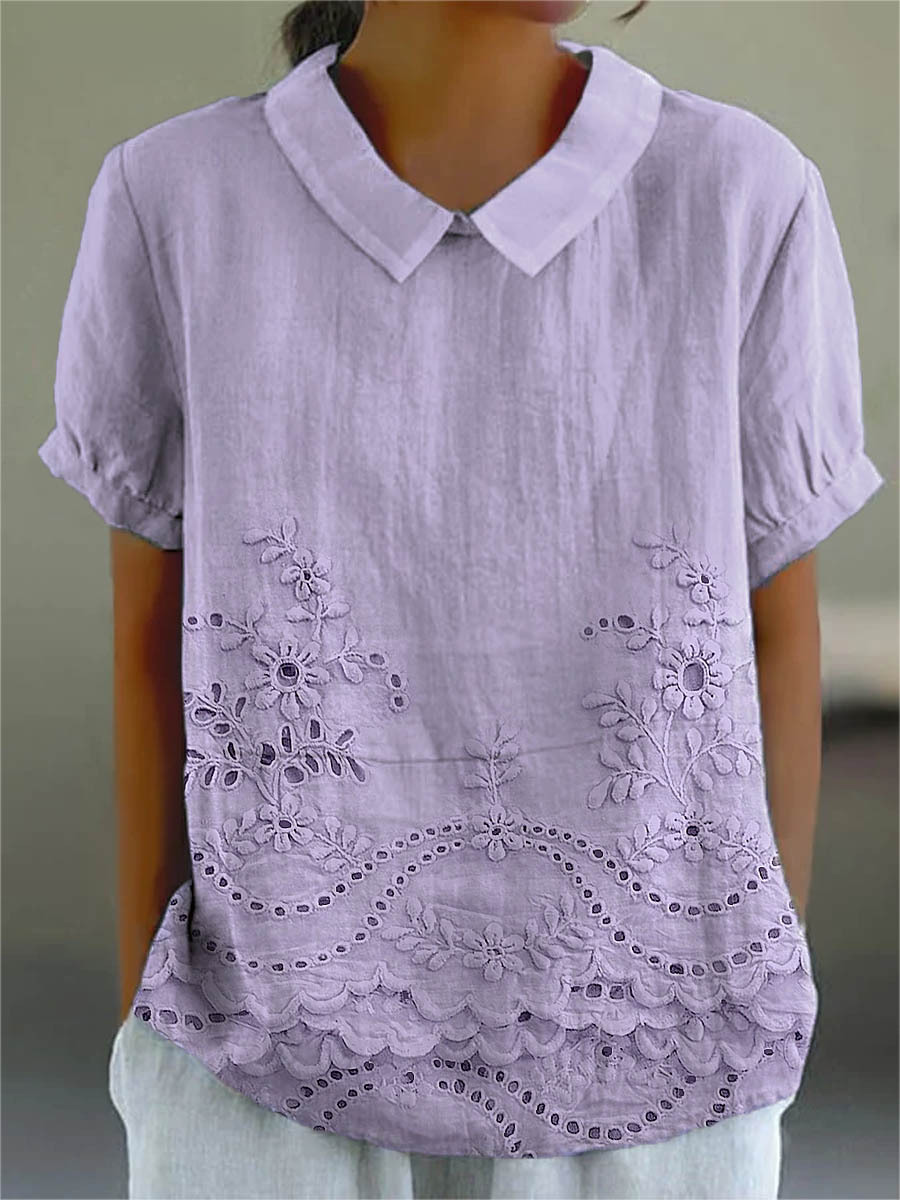 Women's Vintage Floral Art Print Casual Cotton And Linen Shirt