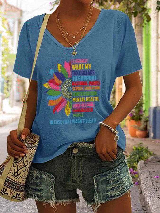 Women's Support National Parks Print V Neck Casual T-Shirt