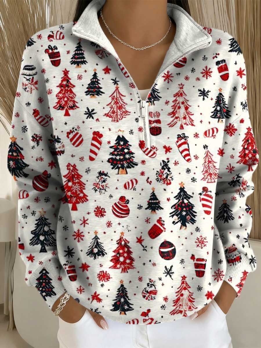 Women's Christmas Tree Art Print Buttoned Cardigan Sweater