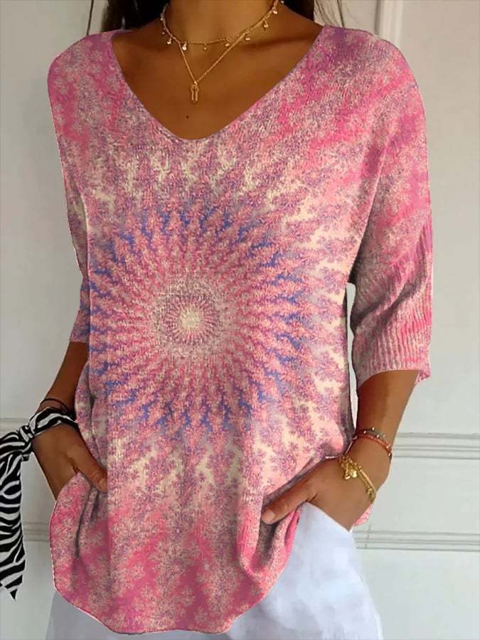 Women's Casual Retro Pattern Art Striped Top