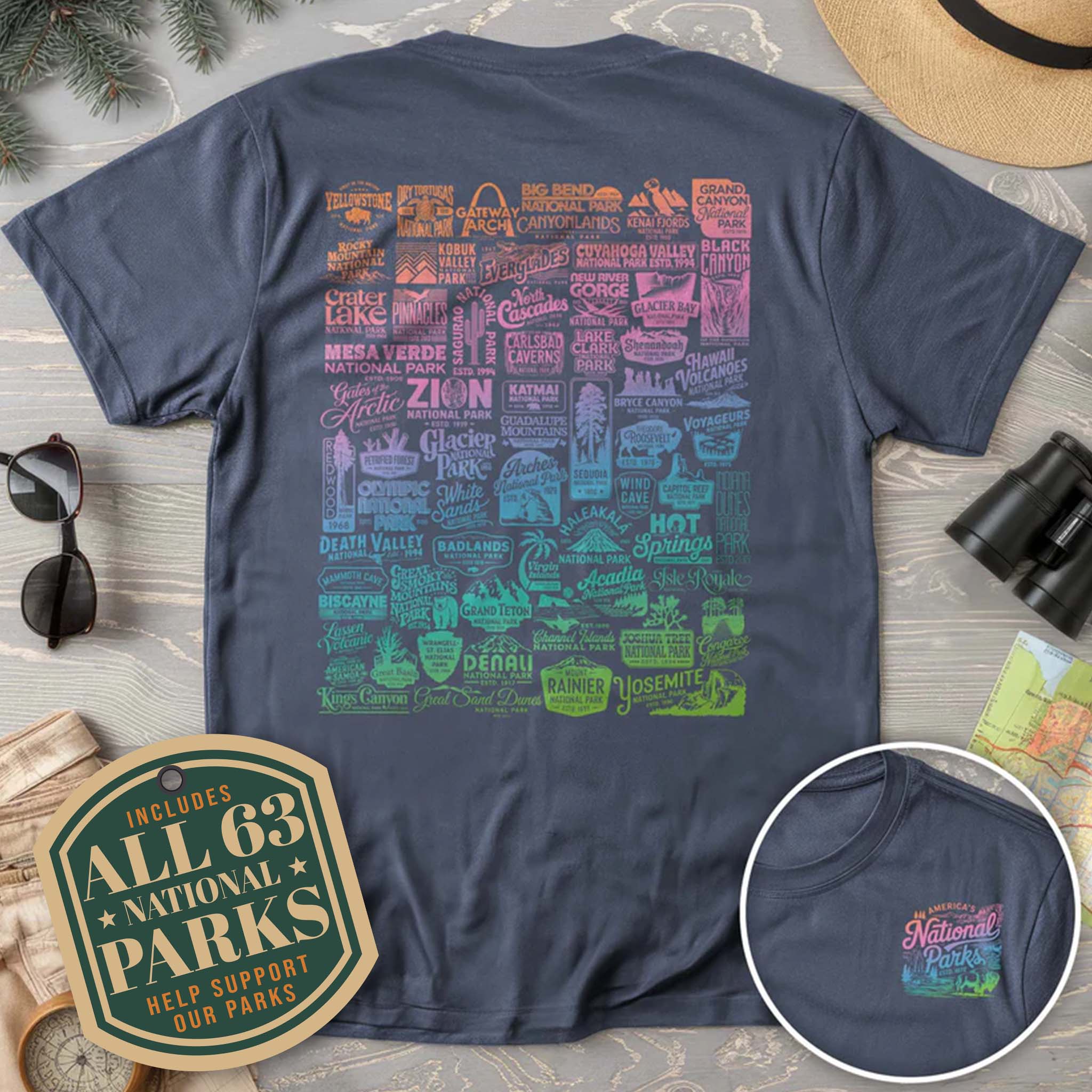 National Parks "63 Vintage Logos" Color Front/Back Print Comfort Colors T-Shirt