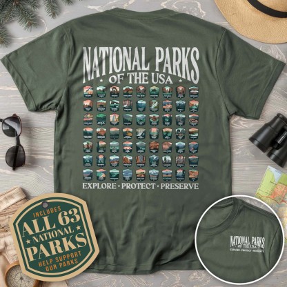 National Parks of the USA 63 Badges Front/Back Print Comfort Colors T-Shirt