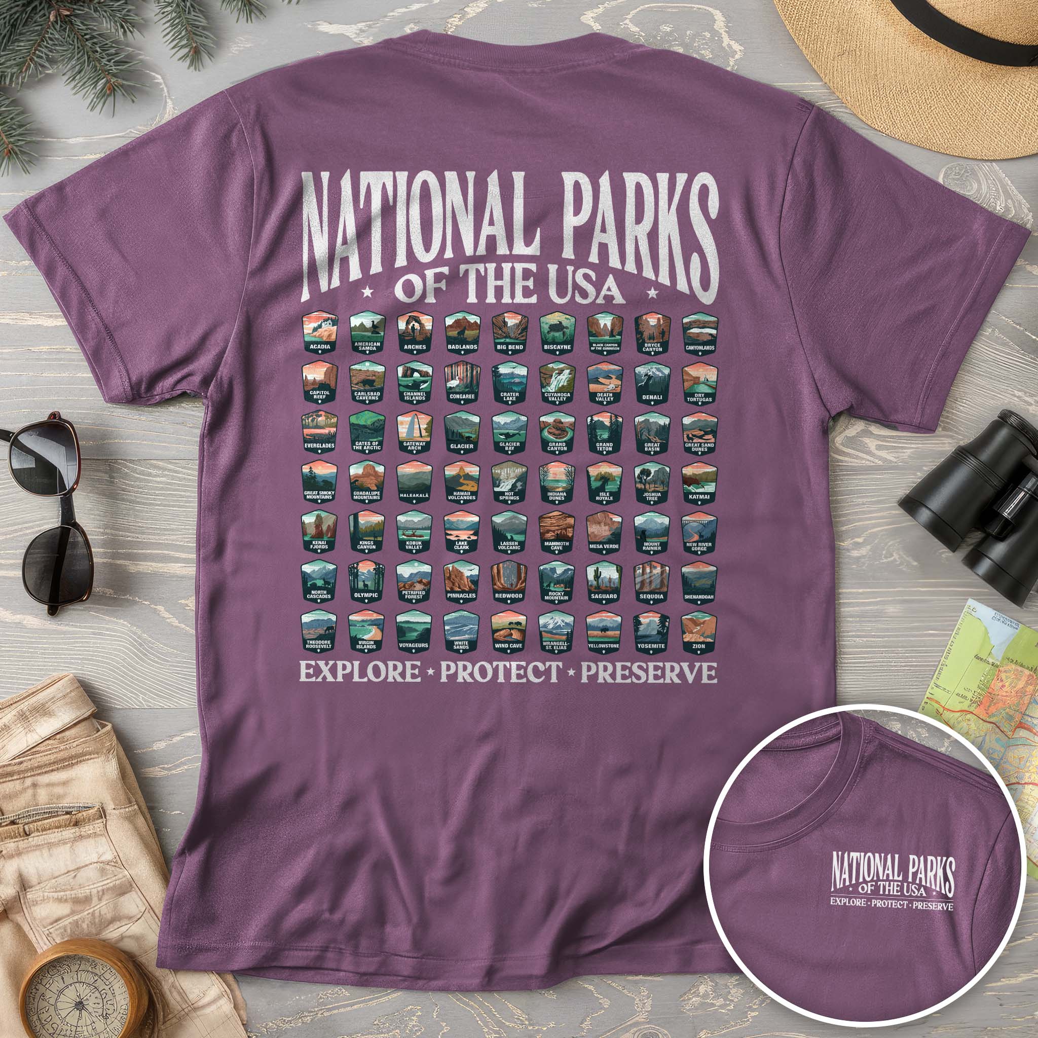 National Parks of the USA 63 Badges Front/Back Print Comfort Colors T-Shirt