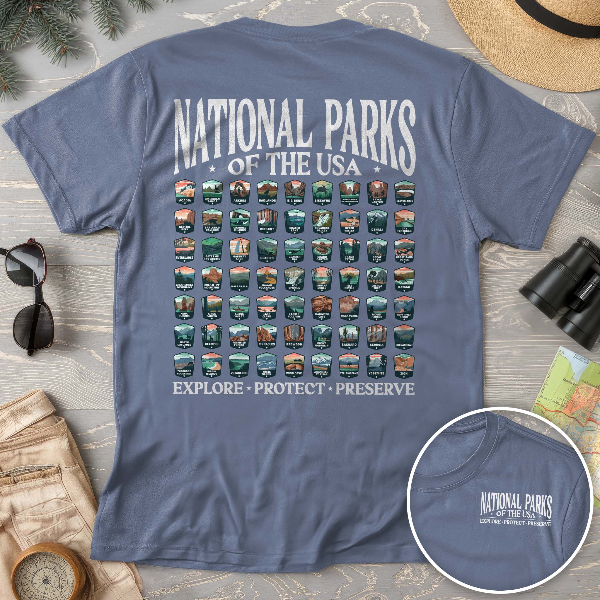 National Parks of the USA 63 Badges Front/Back Print Comfort Colors T-Shirt