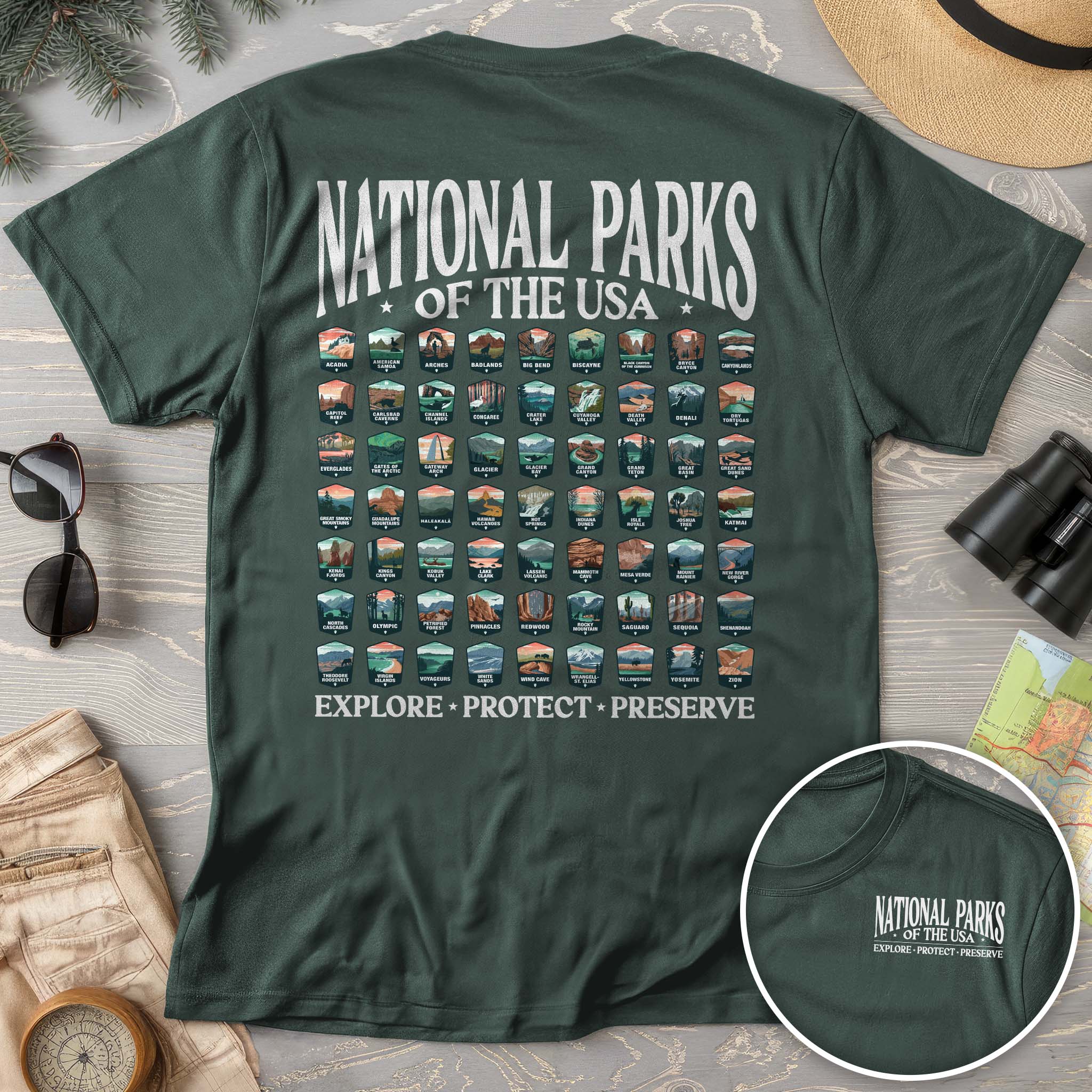 National Parks of the USA 63 Badges Front/Back Print Comfort Colors T-Shirt
