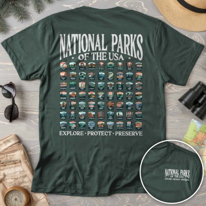 National Parks of the USA 63 Badges Front/Back Print Comfort Colors T-Shirt