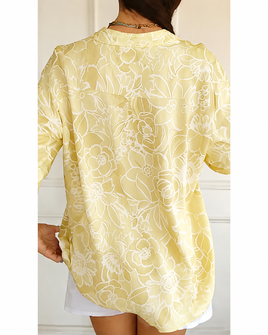V-Neck Button-Down Printed Blouse