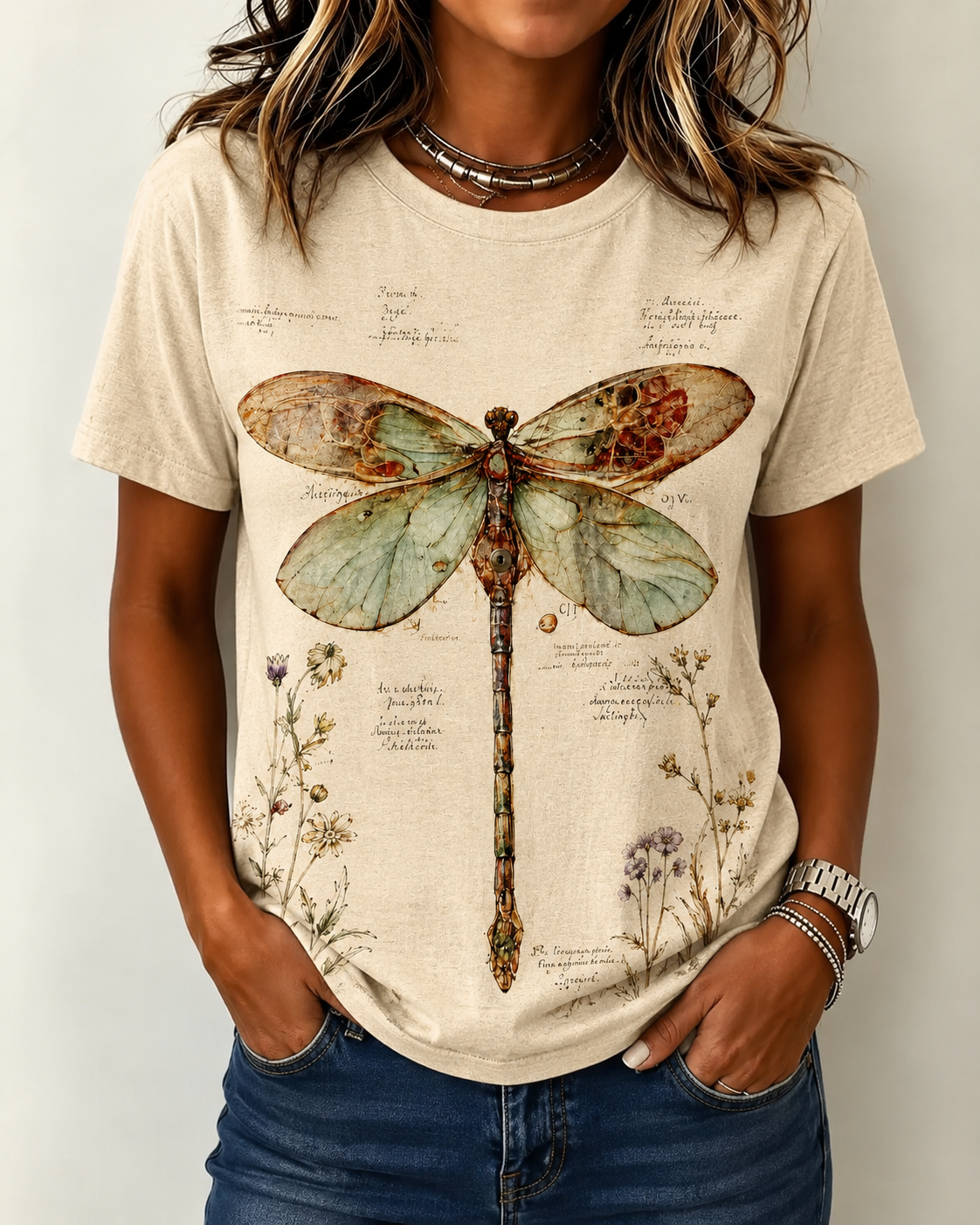 Women's Dragonfly Pattern Art Print Casual Short Sleeve Comfortable Cotton T-Shirt