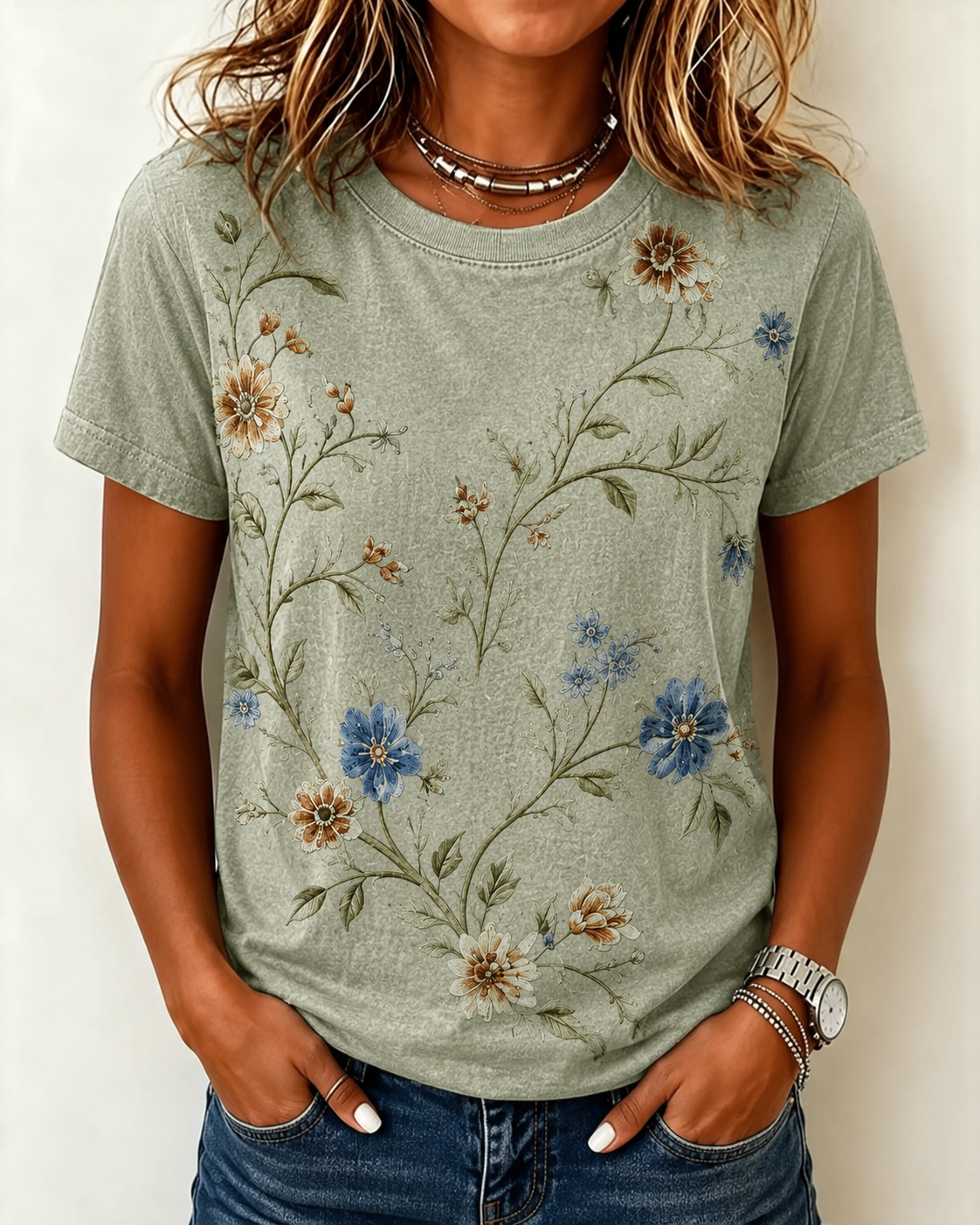 Women's Retro Flowers Nature Print Casual Cotton Linen T-Shirt