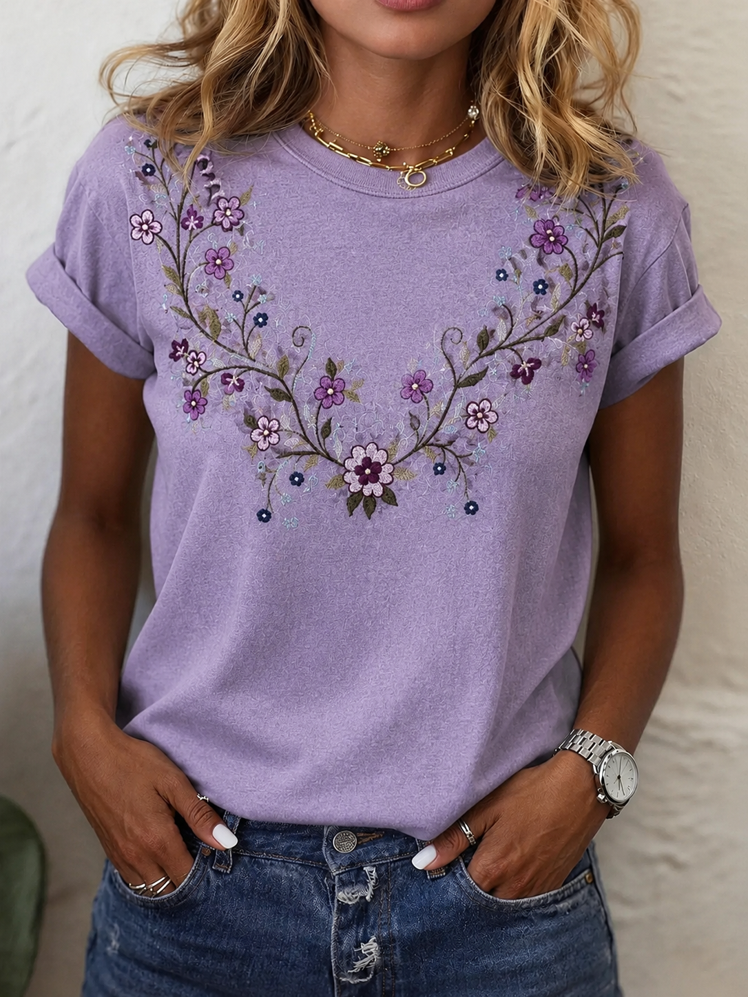 Women's Vintage Floral Patterns Art Print Casual T-Shirt
