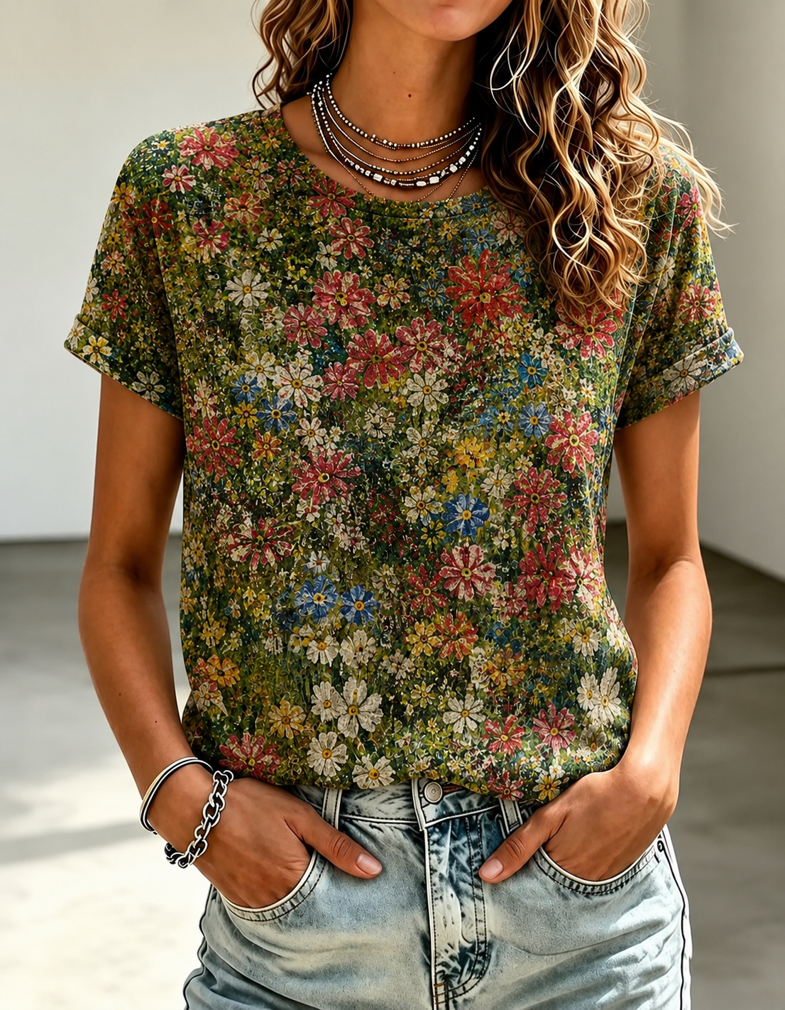 Women's Vintage Lovely Floral Art Print Casual Short Sleeve Comfortable Cotton Shirt