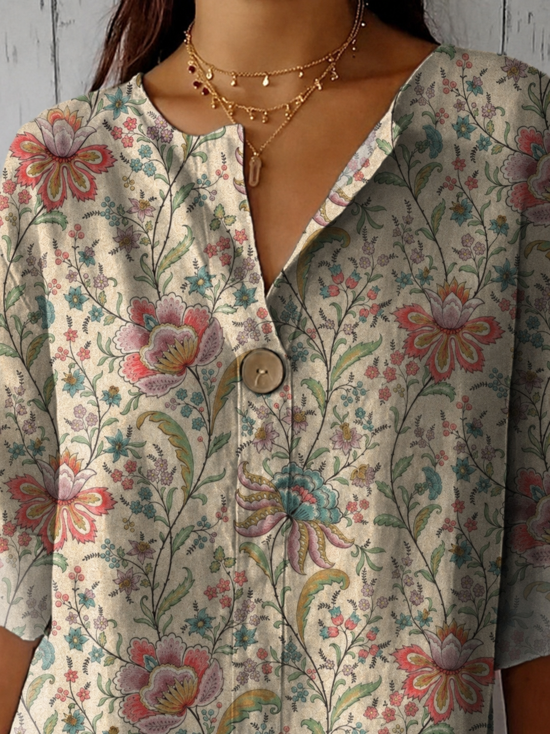70s Style Vintage Floral Garden Printed Women's Casual Cotton Linen Shirt