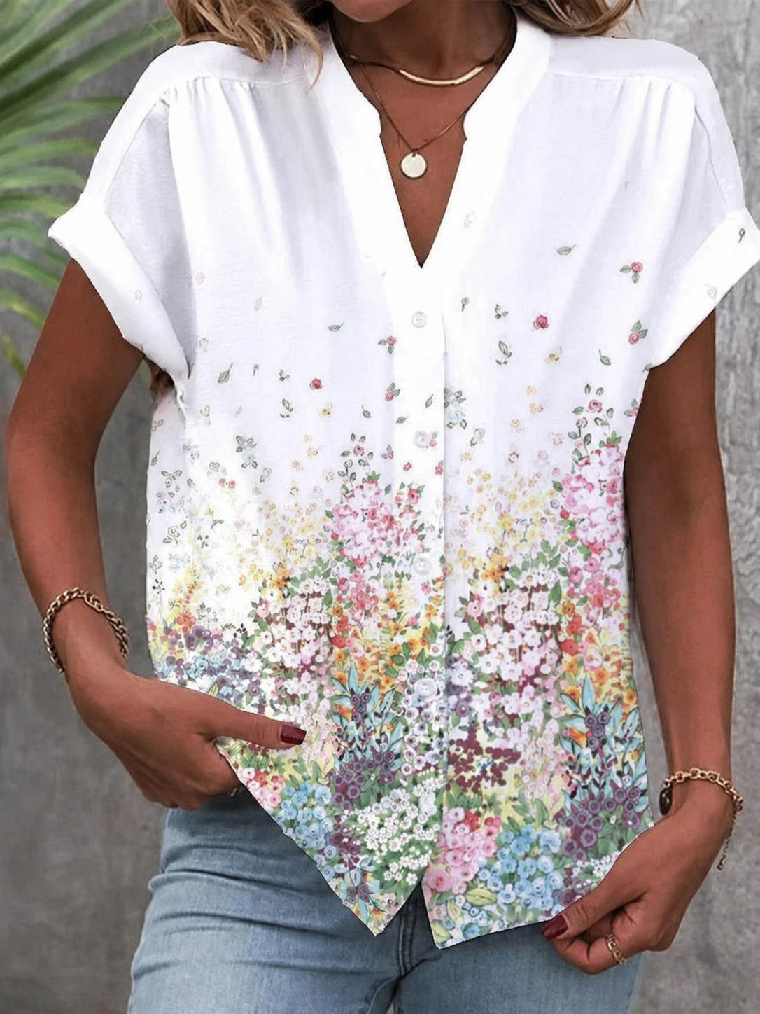 Women's Positioning Small Floral Print Casual Shirt