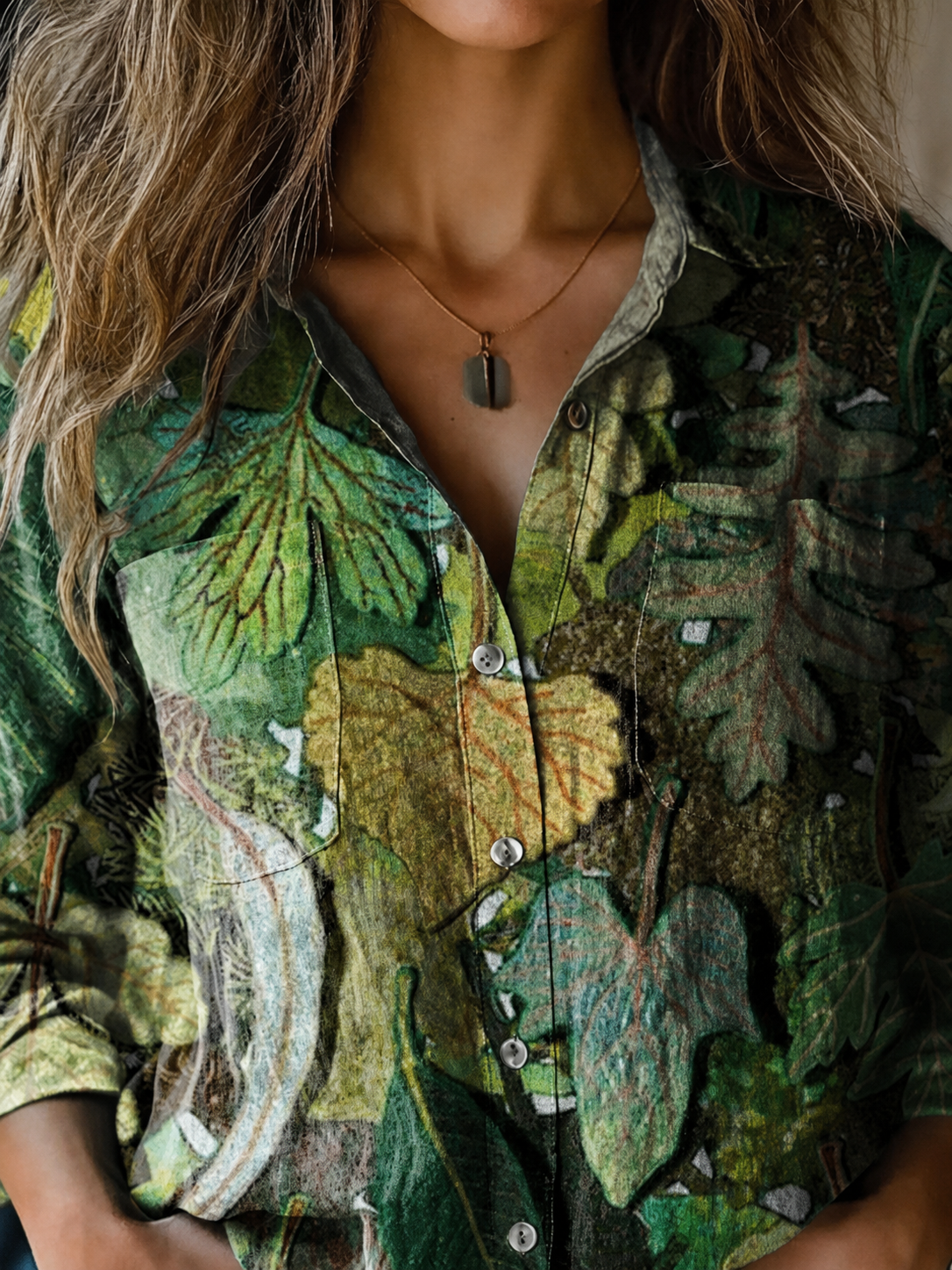 3D Fall Leaf Pattern Printed Women's Casual Long Sleeve Comfortable Cotton Shirt