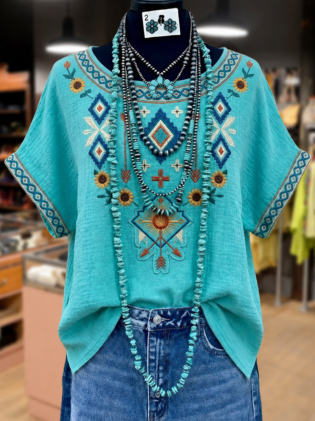 Retro Ethnic Embroidered Dolman Sleeve Cotton Blouse