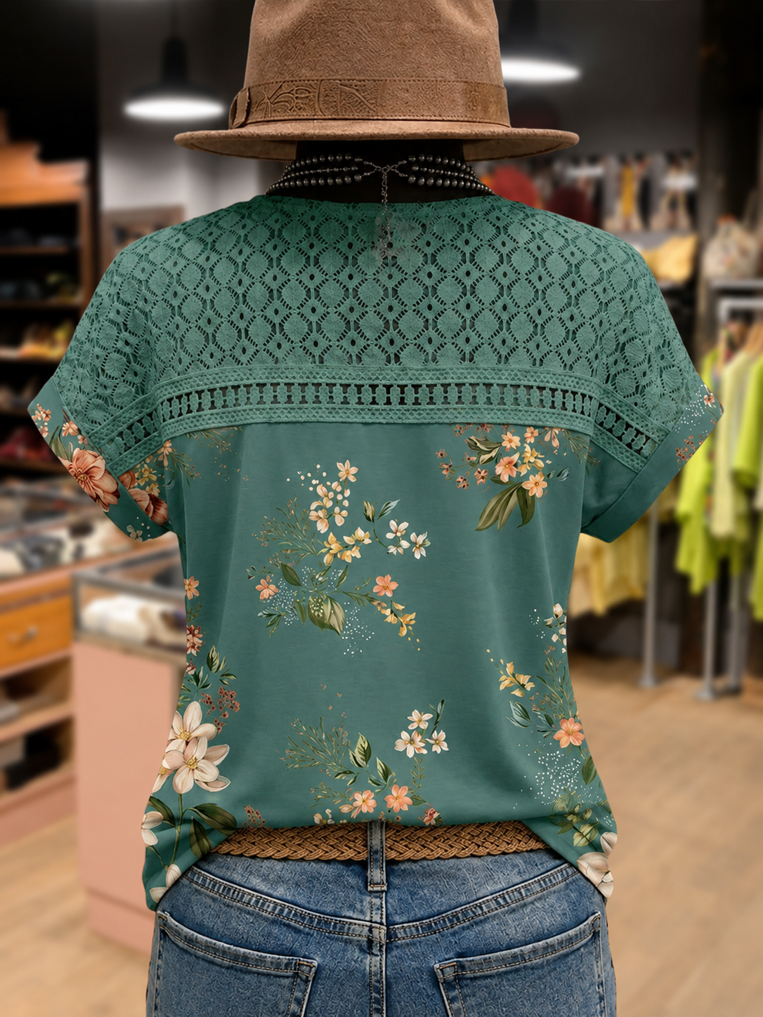 Spring Floral Print Hollow Out Top
