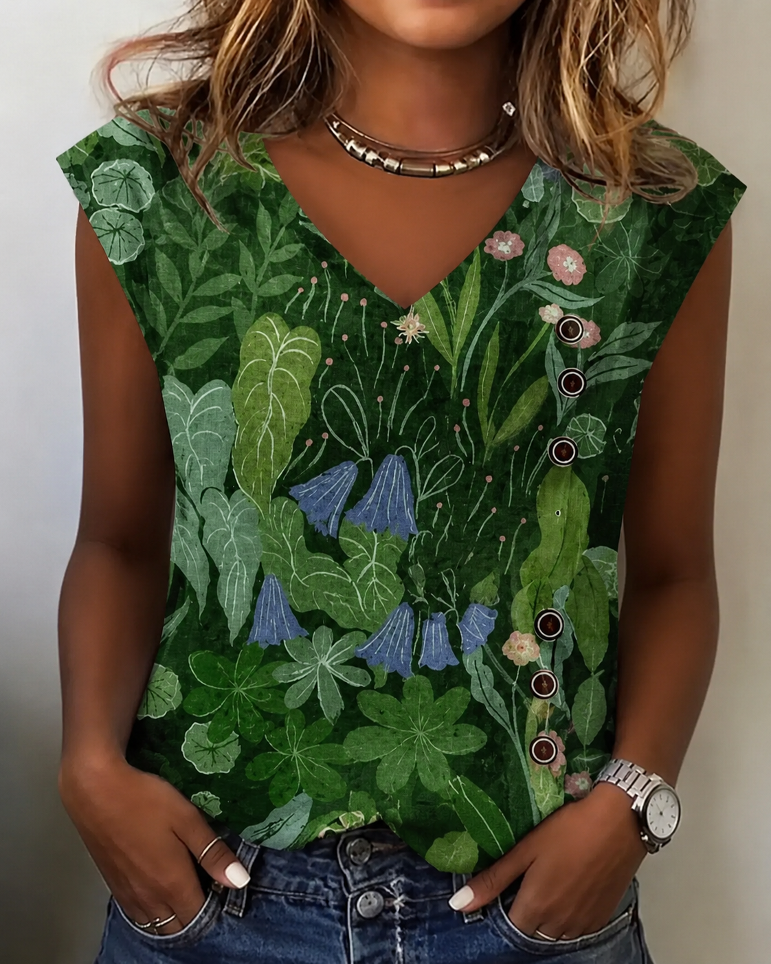 Women's Vintage Forest Plant Floral Print Tee