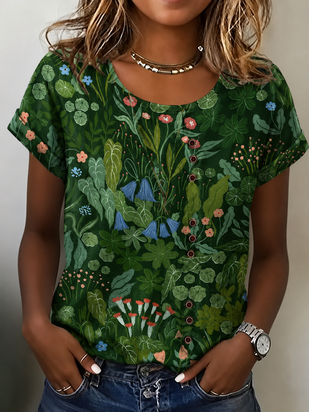 Women's Retro Forest Plant Floral Print Shirt