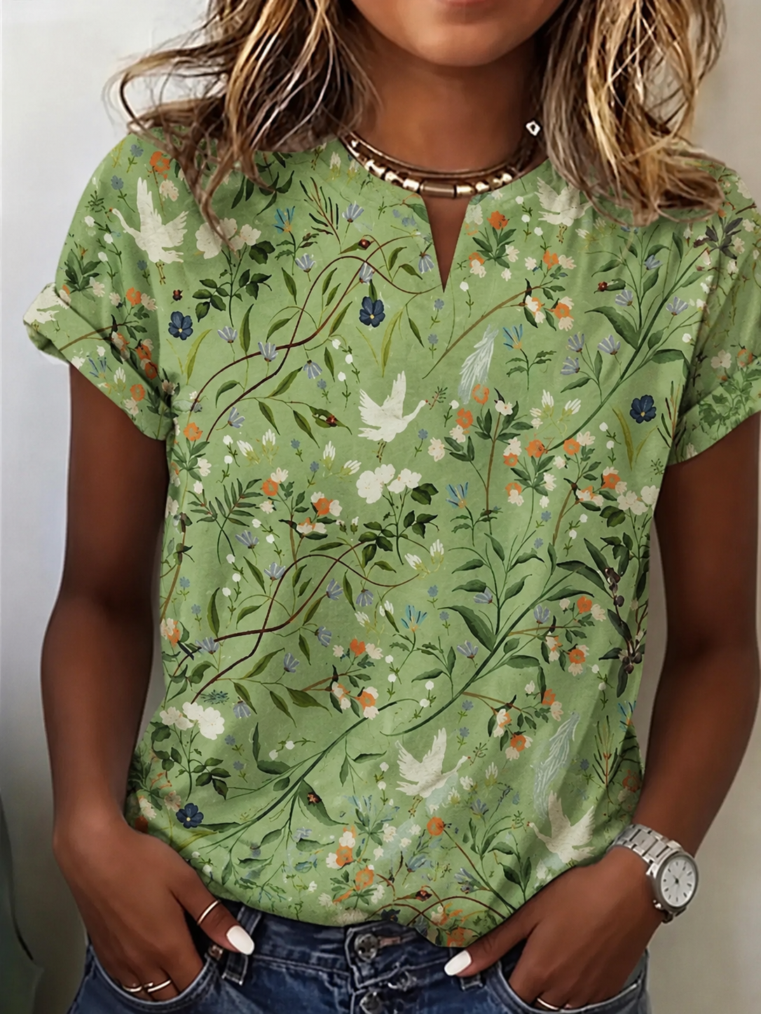 Women's Forest Plant Floral Print Casual T-Shirt