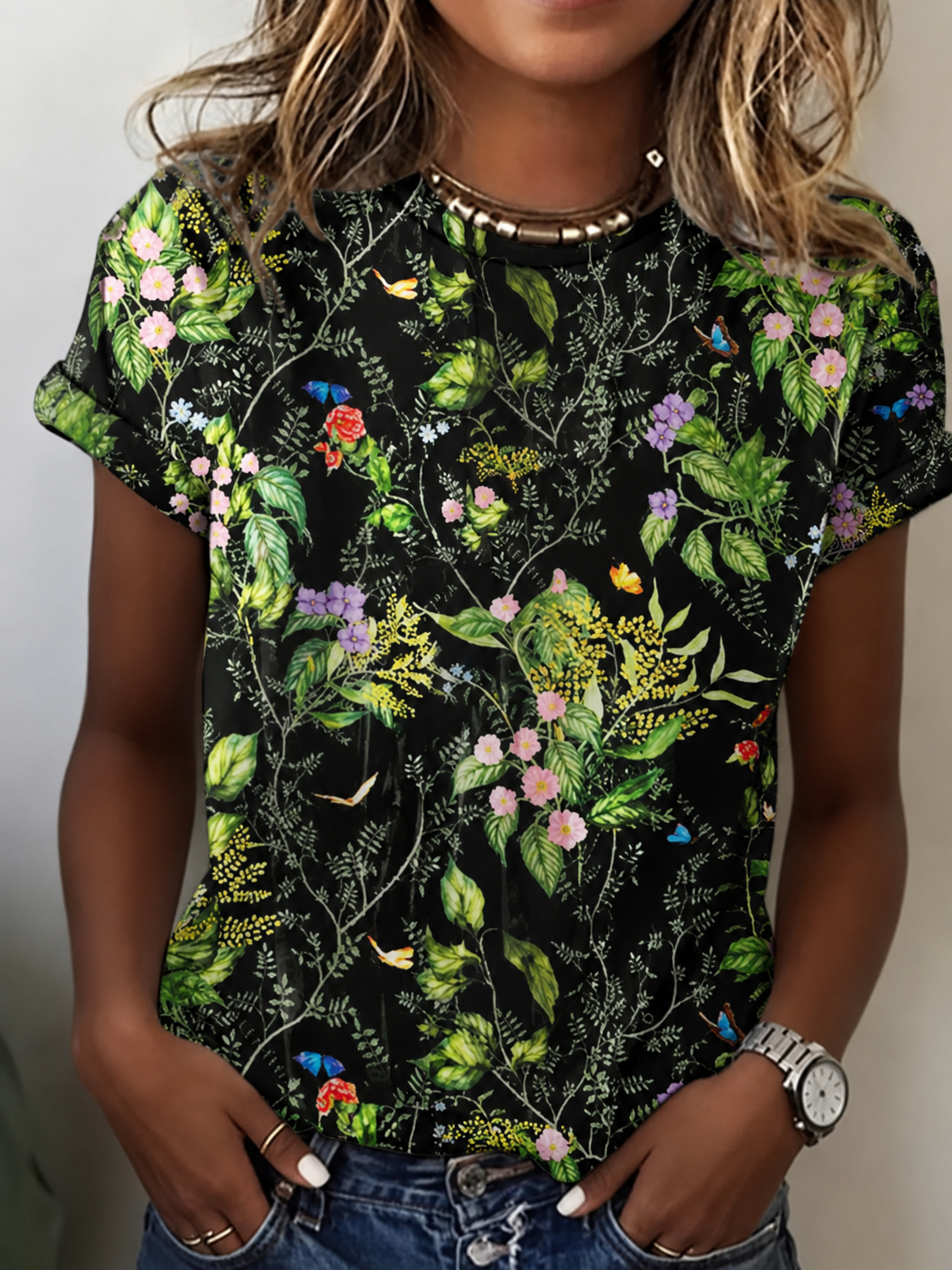 Women's Forest Floral Print Casual T-Shirt