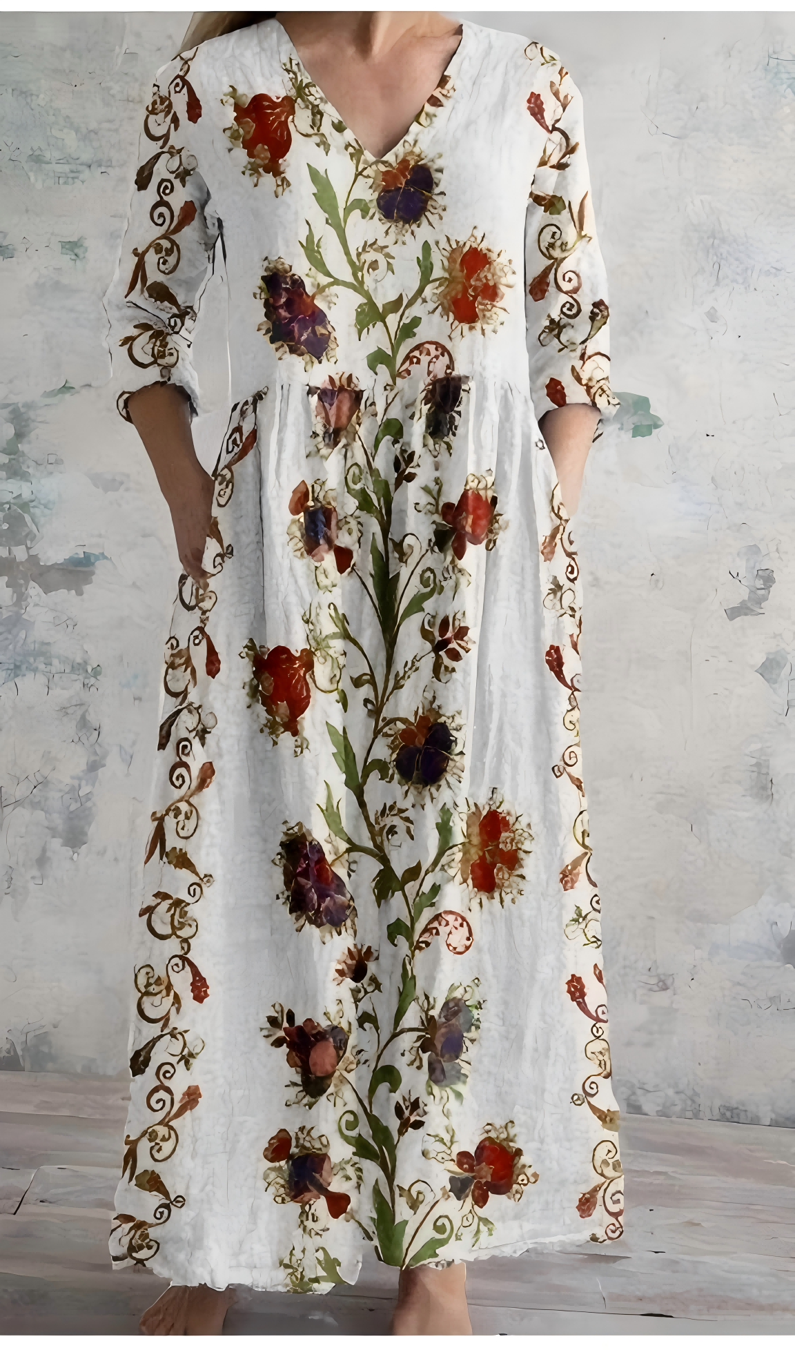 V-neck Vintage Floral Comfortable Dress