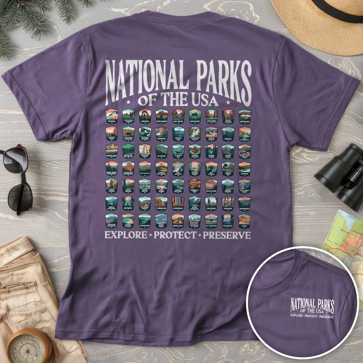 National Parks of the USA 63 Badges Front/Back Print Comfort Colors T-Shirt