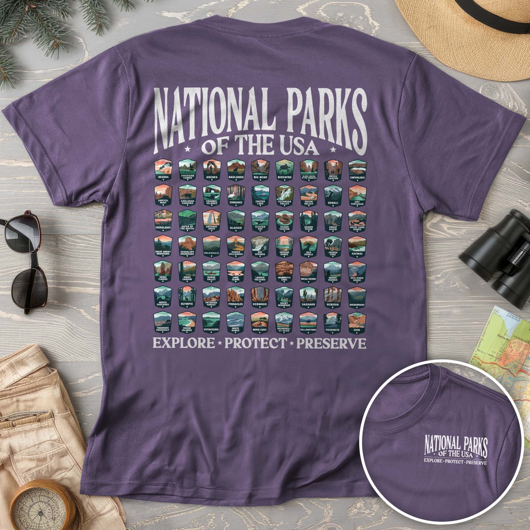 National Parks of the USA 63 Badges Front/Back Print Comfort Colors T-Shirt