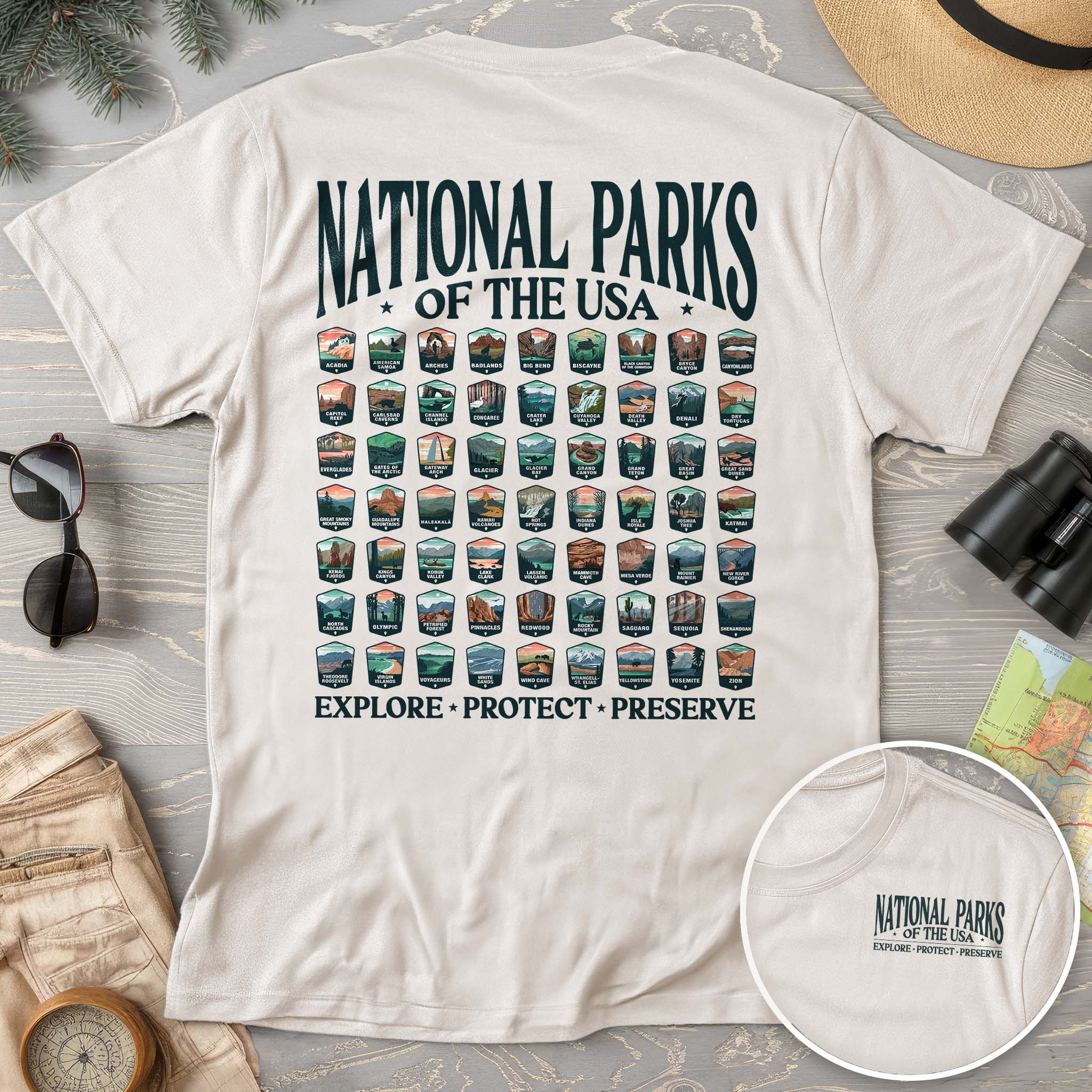 National Parks of the USA 63 Badges Front/Back Print Comfort Colors T-Shirt