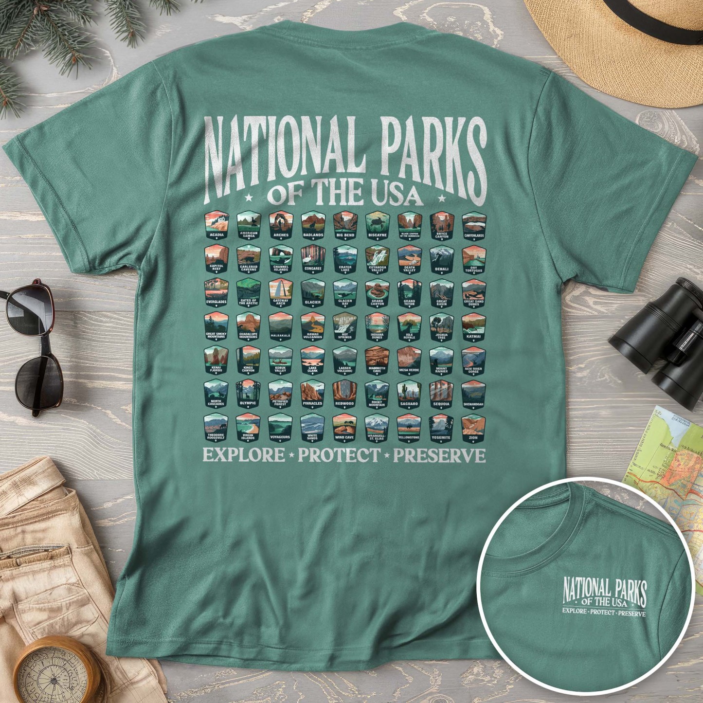 National Parks of the USA 63 Badges Front/Back Print Comfort Colors T-Shirt