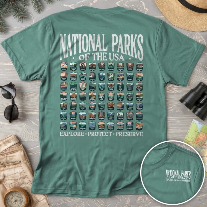 National Parks of the USA 63 Badges Front/Back Print Comfort Colors T-Shirt