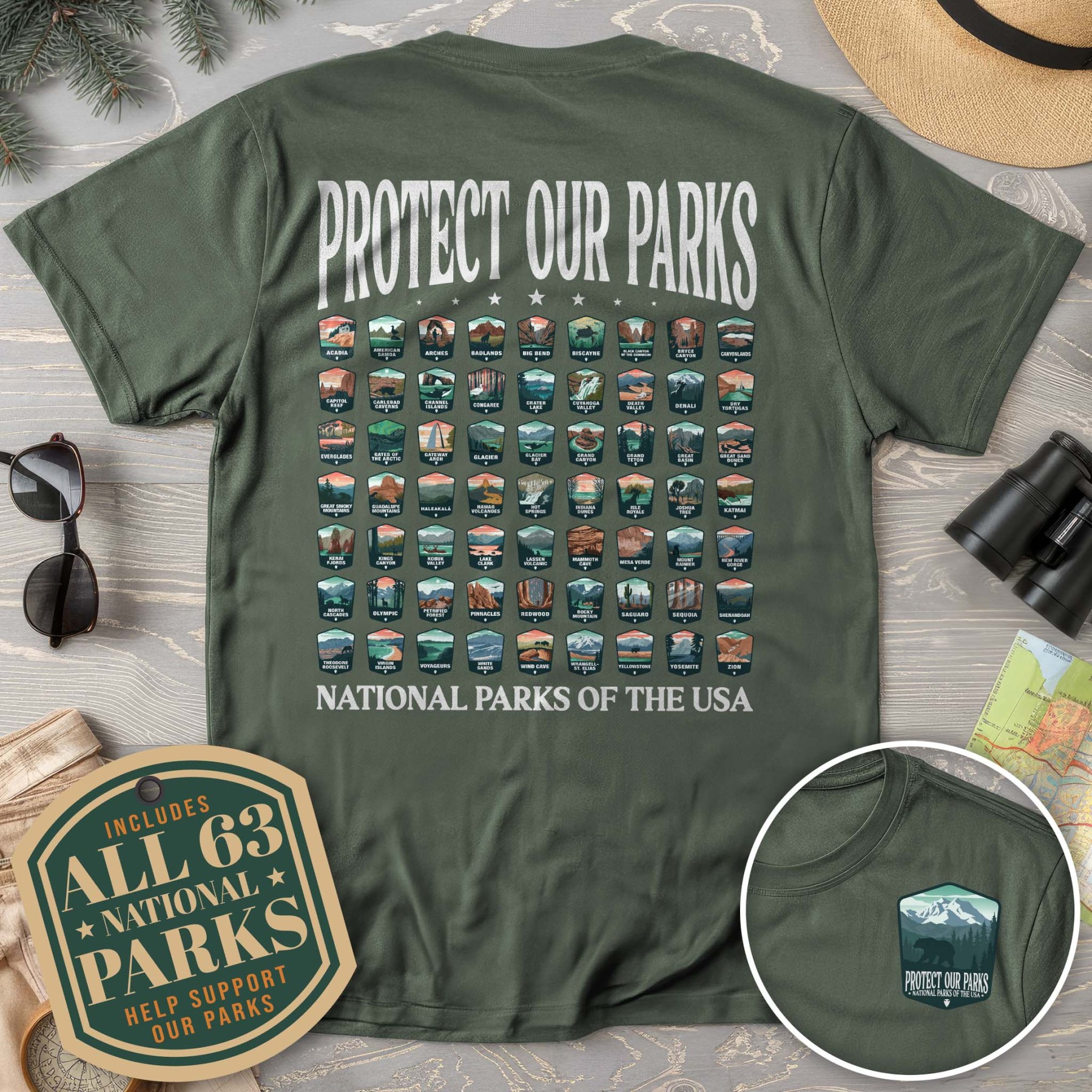 Protect our Parks Badges Front/Back Print Comfort Colors T-Shirt