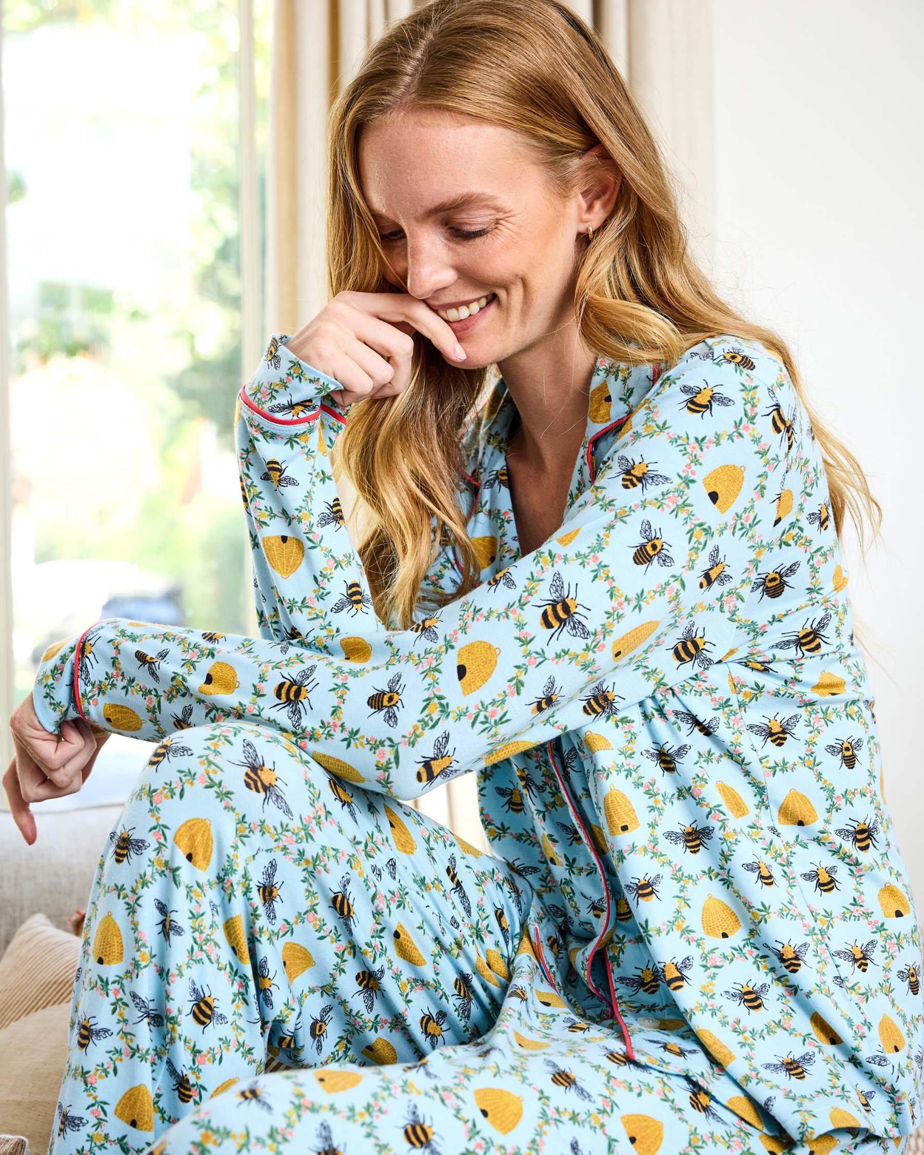 Sweet Bee - Organic Pima Modal Knit Long PJ Set - Soft Blue - Printfresh