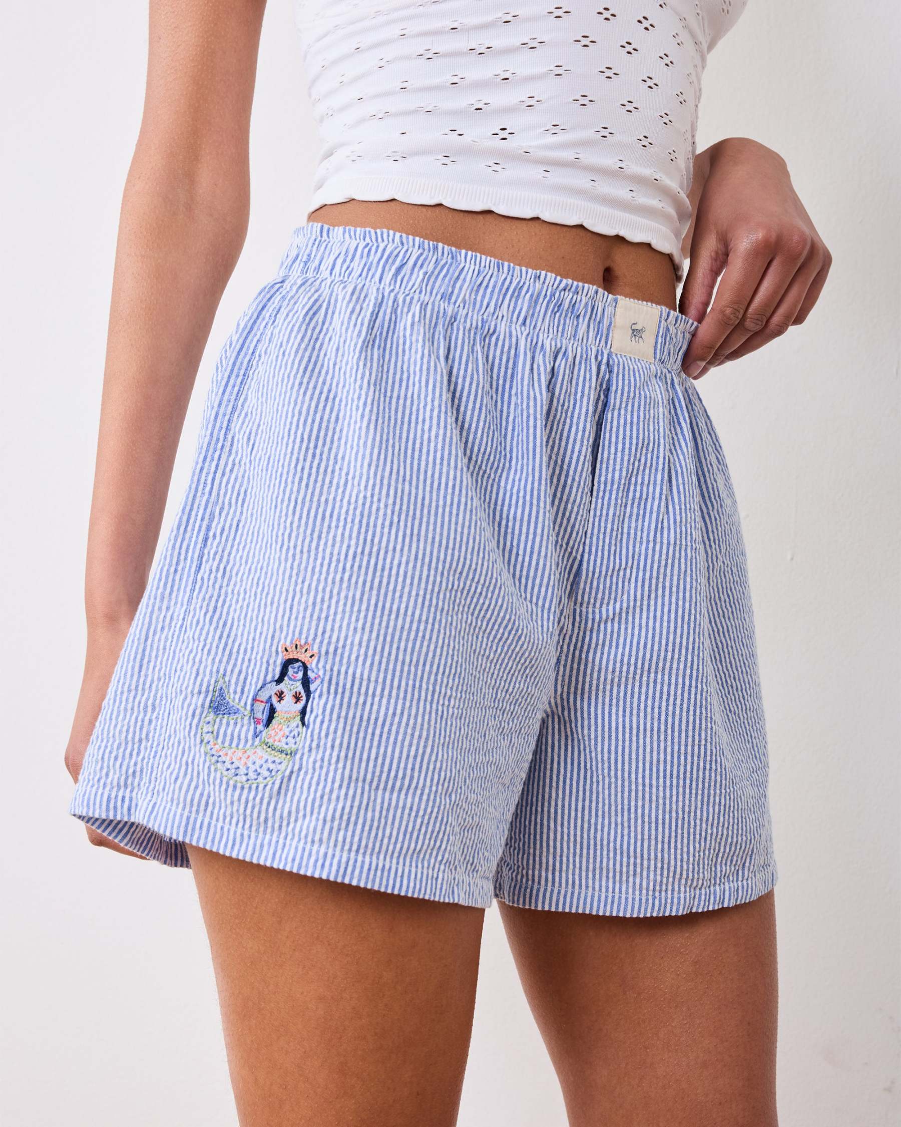 Triton Stripes - Seersucker Boyfriend Boxer - Sea Spray - Printfresh