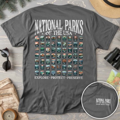 National Parks of the USA 63 Badges Front/Back Print Comfort Colors T-Shirt