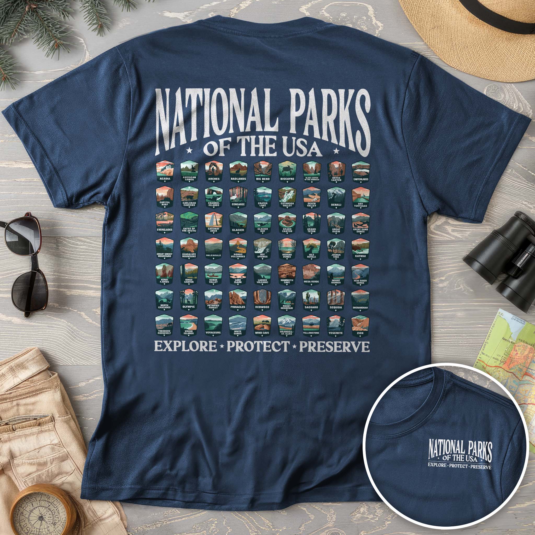 National Parks of the USA 63 Badges Front/Back Print Comfort Colors T-Shirt