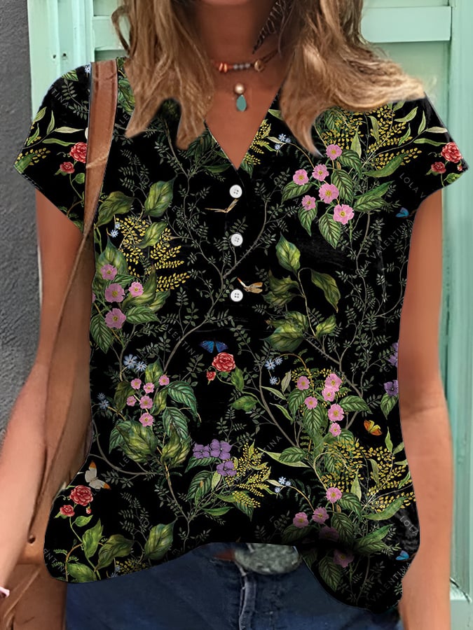 Women's Casual Retro Forest Floral Top