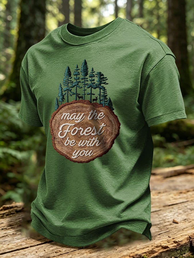 Men's Retro May The Forest Be With You Print T-Shirt