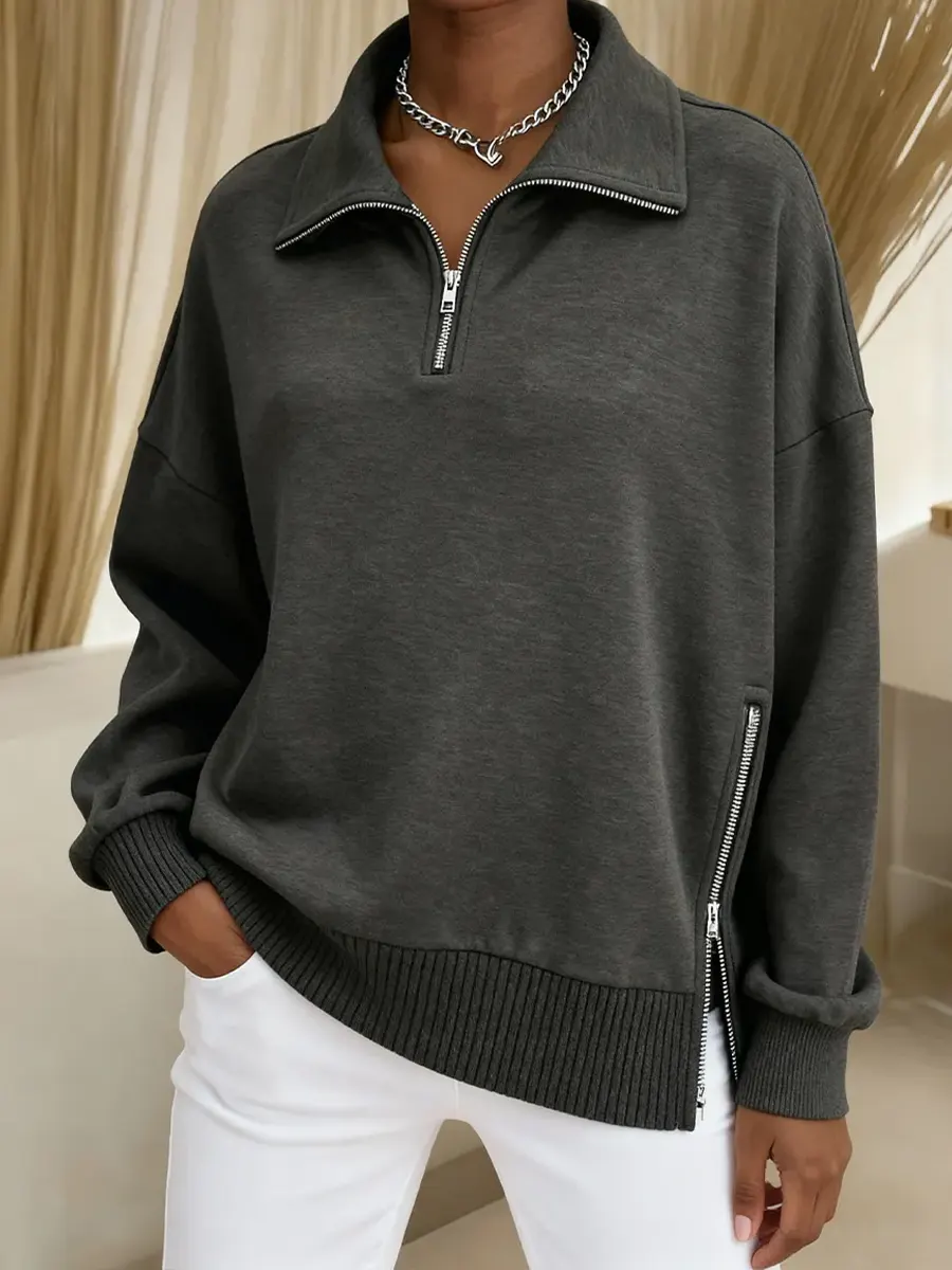 Casual Half-zip Cotton Sweatshirt