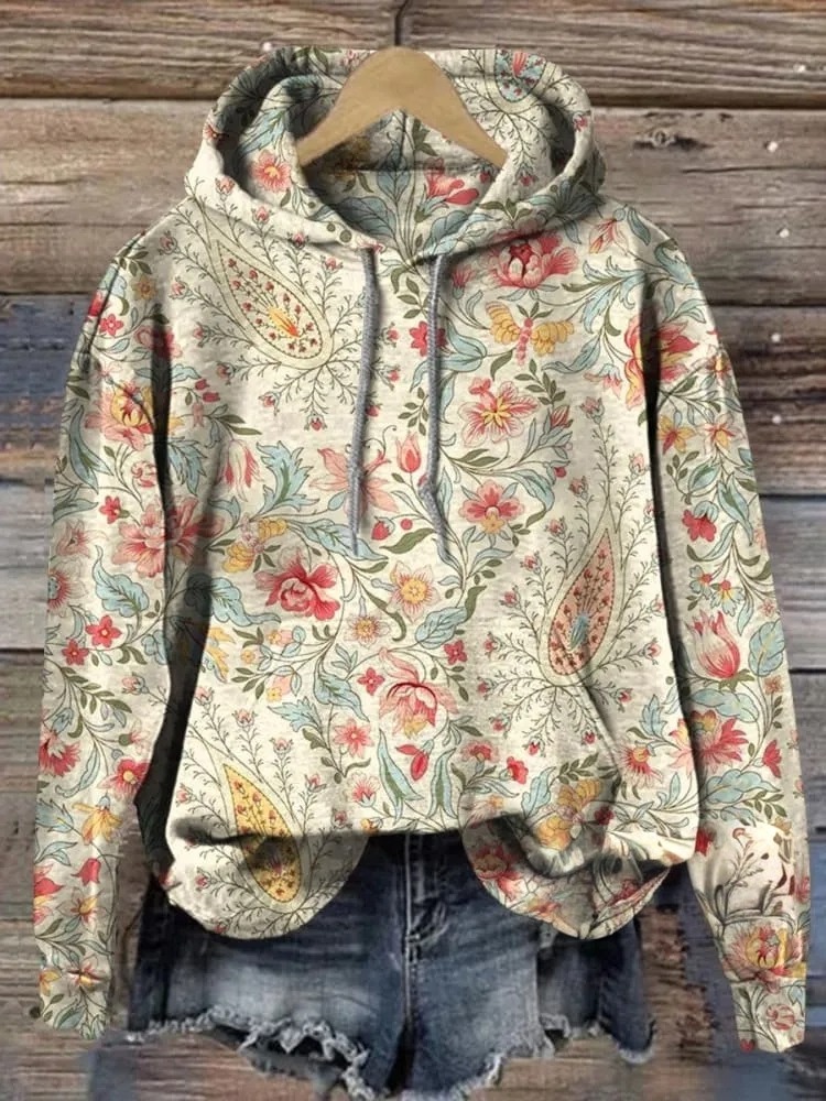 Retro Paisley Floral Print Casual Hoodie Sweatshirt