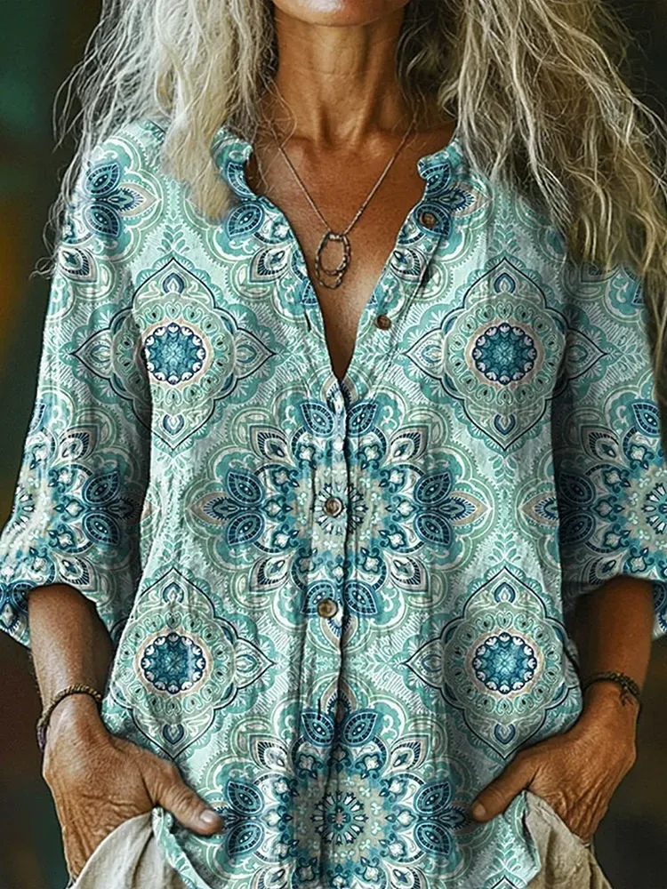 Women's Casual Plant Print Shirt