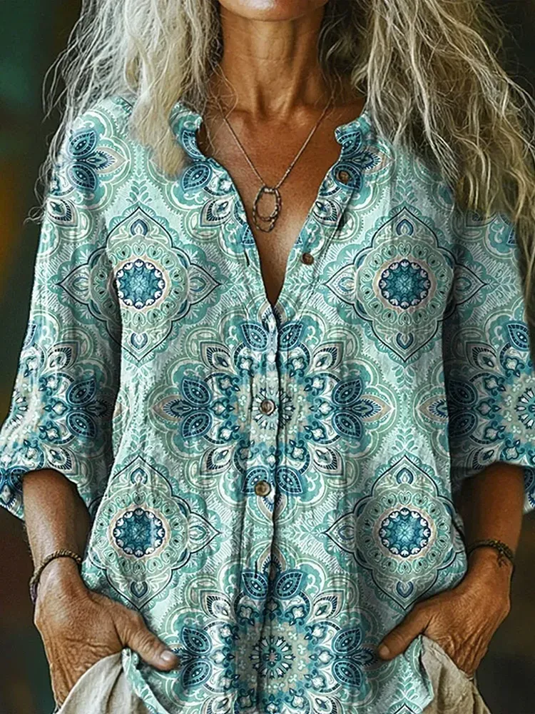 Women's Casual Plant Print Shirt