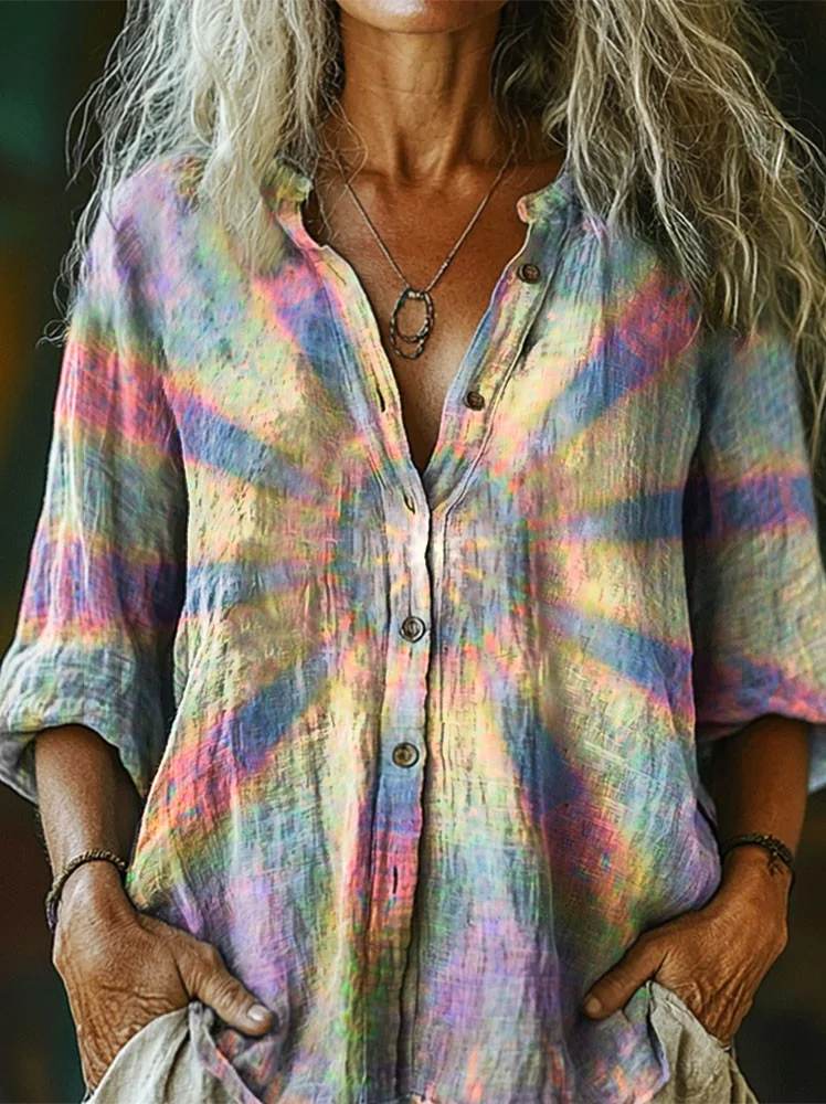 Purple and blue Gradient Kaleidoscope Vintage Art Print Casual T-shirt For Men And Women