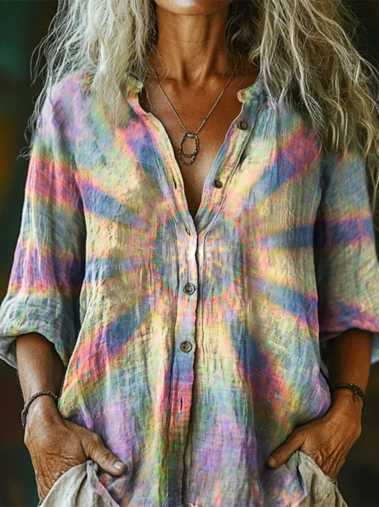 Purple and blue Gradient Kaleidoscope Vintage Art Print Casual T-shirt