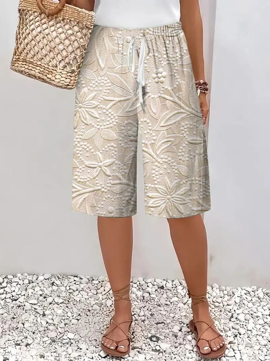 Women's Casual Retro Floral Cotton And Linen Pants