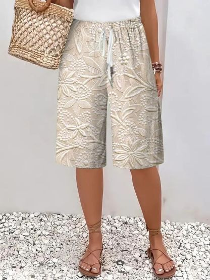 Women's Casual Retro Floral Cotton And Linen Pants