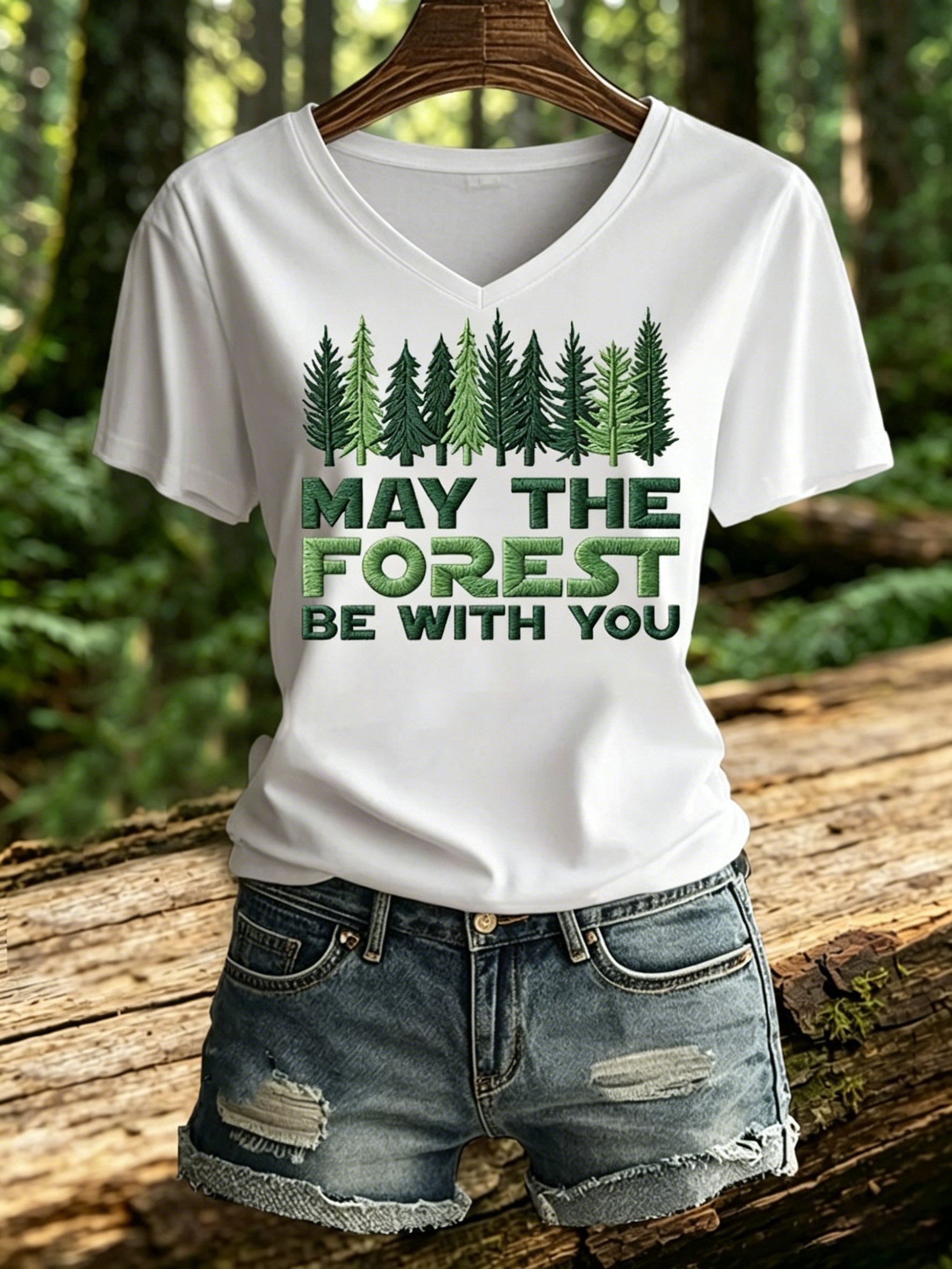 Women's Retro May The Forest Be With You Print T-Shirt