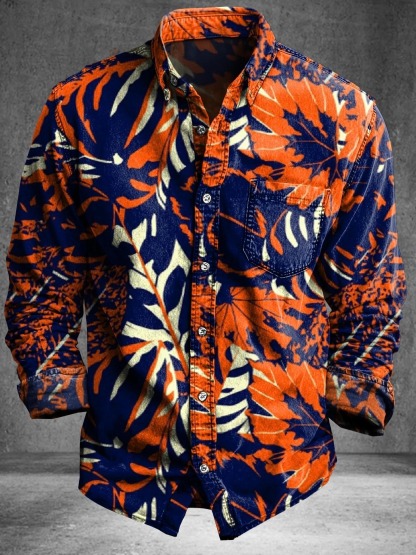 Vintage Abstract Floral Totem Art Print Cotton Long Sleeve Shirt