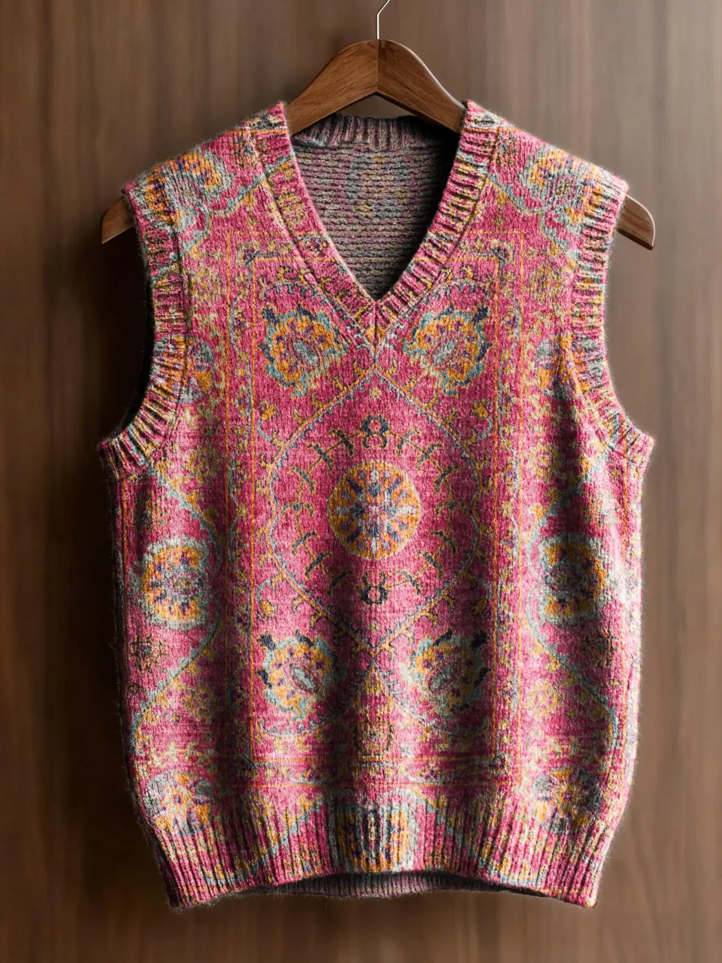 Women's Vintage Ethnic Pattern Art Print Casual V-neck Knit Top