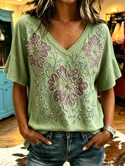 Women's retro floral art top