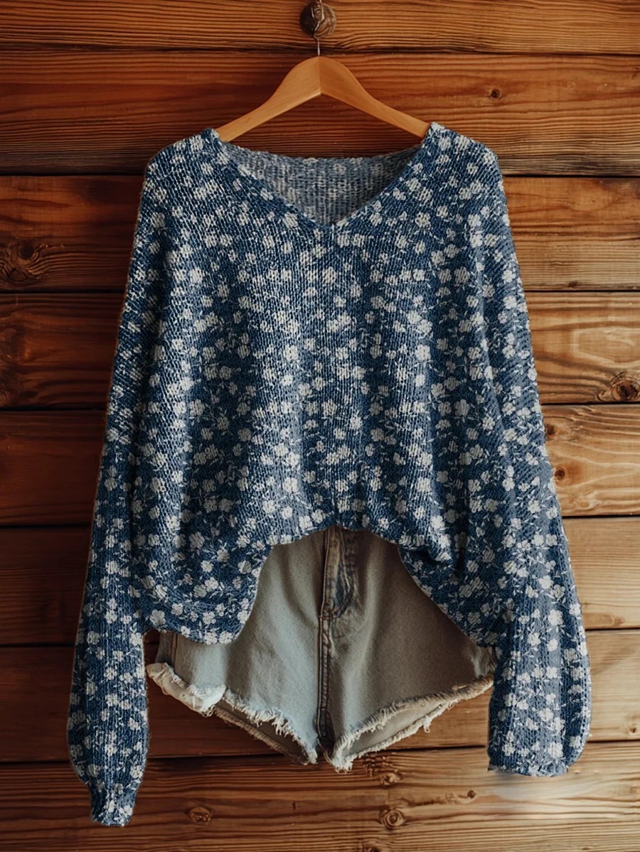 Women's Vintage Floral Art Print Casual Cotton And Linen Shirt